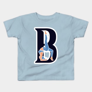 Sports yoga women in letter B Sticker design vector illustration. Alphabet letter icon concept. Sports young women doing yoga exercises with letter B sticker design logo icons. Kids T-Shirt